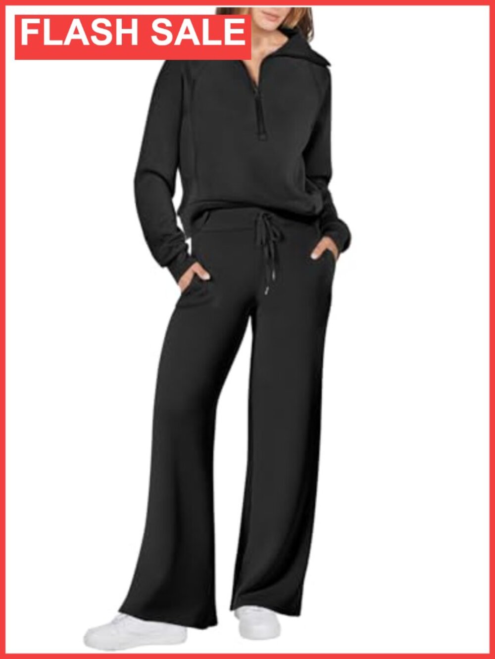 Women 2 Piece Sweatsuit Set Half Zip Pullover Wide Leg Sweatpants Lounge